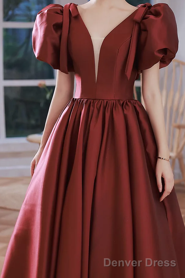 A line Burgundy Party Dresses Long Satin Prom Dresses Secondary image