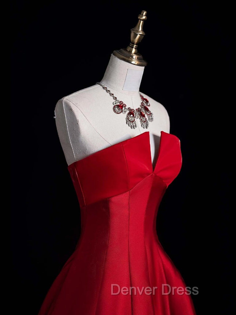 A-Line Burgundy Satin Long Prom Dresses, Burgundy Long Formal Dresses Secondary image