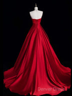 A Line Burgundy Satin Long Prom Dress, Burgundy Long Prom Dresses