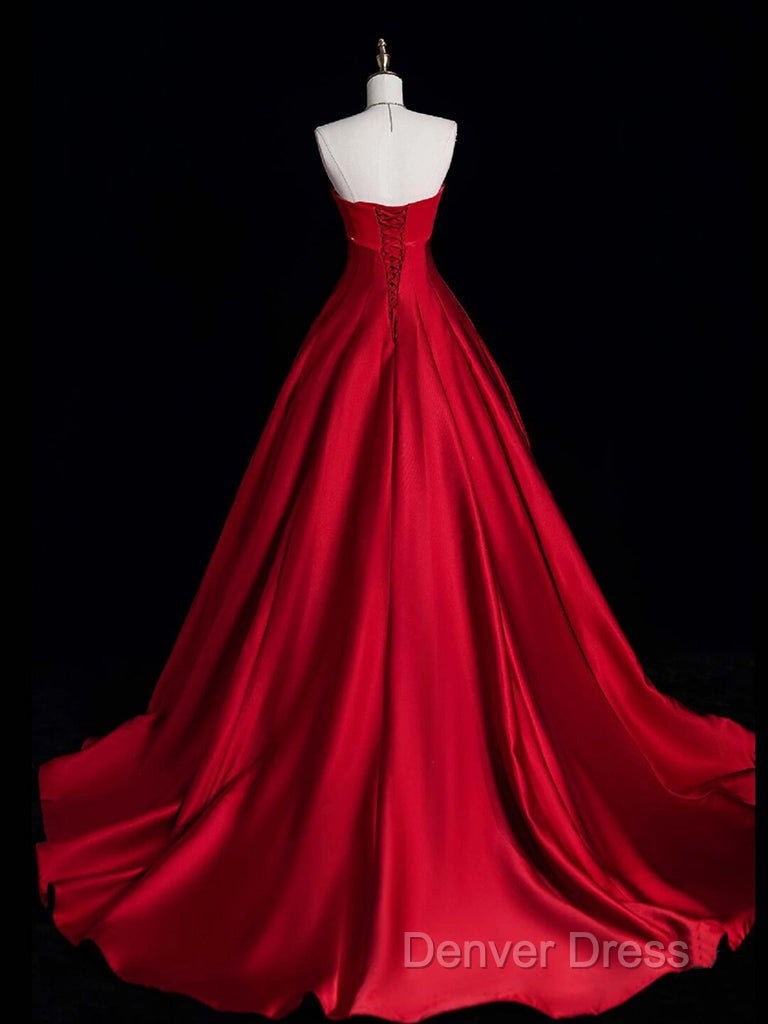 A Line Burgundy Satin Long Prom Dress, Burgundy Long Prom Dresses