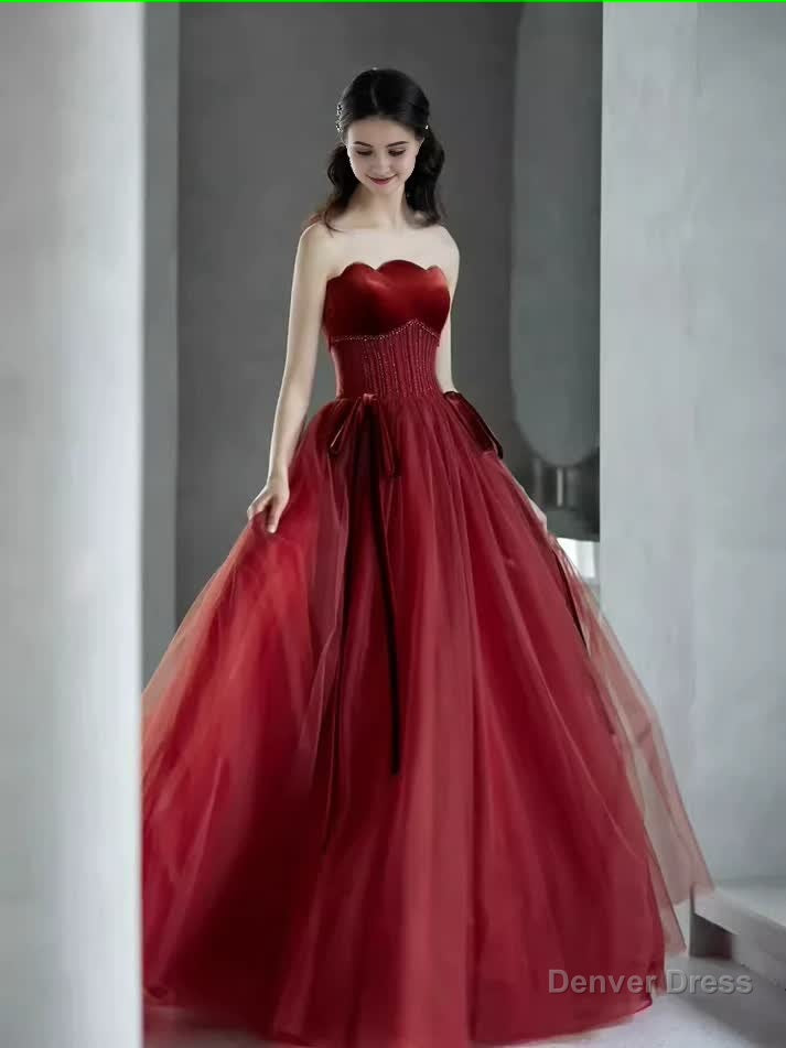 A Line Burgundy Strapless Prom Dress Main image
