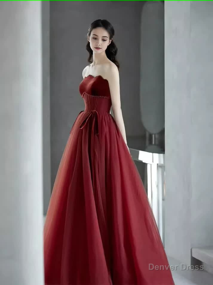 A Line Burgundy Strapless Prom Dress Secondary image