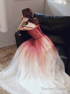 A Line Burgundy Tulle Long Prom Dress, Burgundy Tulle Prom Dresses