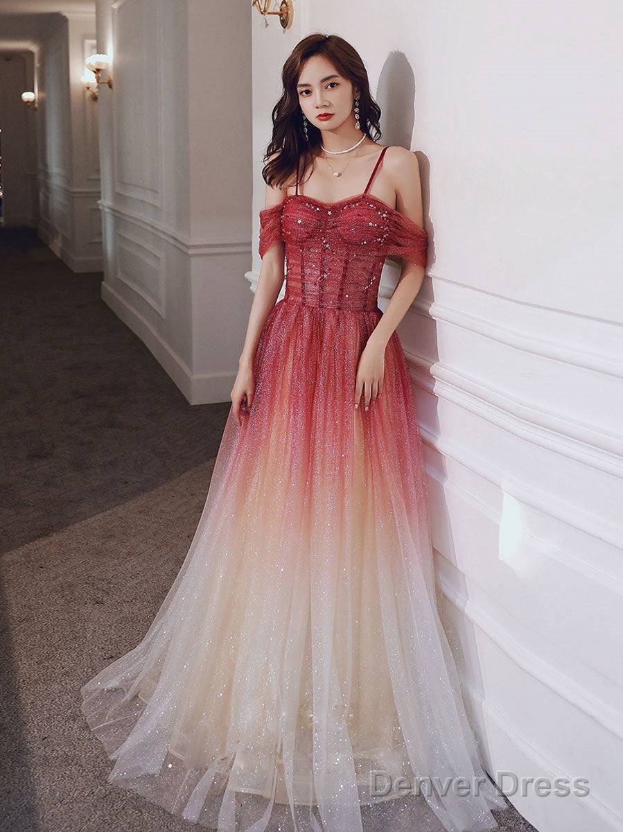 A Line Burgundy Tulle Long Prom Dress, Burgundy Tulle Formal Dress Main image