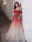 A Line Burgundy Tulle Long Prom Dress, Burgundy Tulle Formal Dress