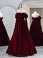 A-Line Burgundy Velvet Long Prom Dresses, Burgundy Evening Dresses
