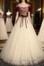 A Line champagne long prom Dress, champagne tulle Prom Dresses