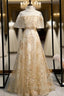 A-Line Champagne Tulle Appliques Prom Dresses