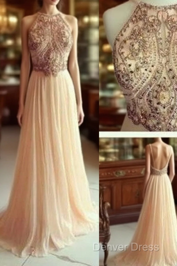 A Line Chiffon Backless Beading, Sequin Long Prom Dresses Main image