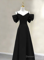A-Line Chiffon Black Off Shoulder Sweetheart Prom Dress, Black Chiffon Party Dress