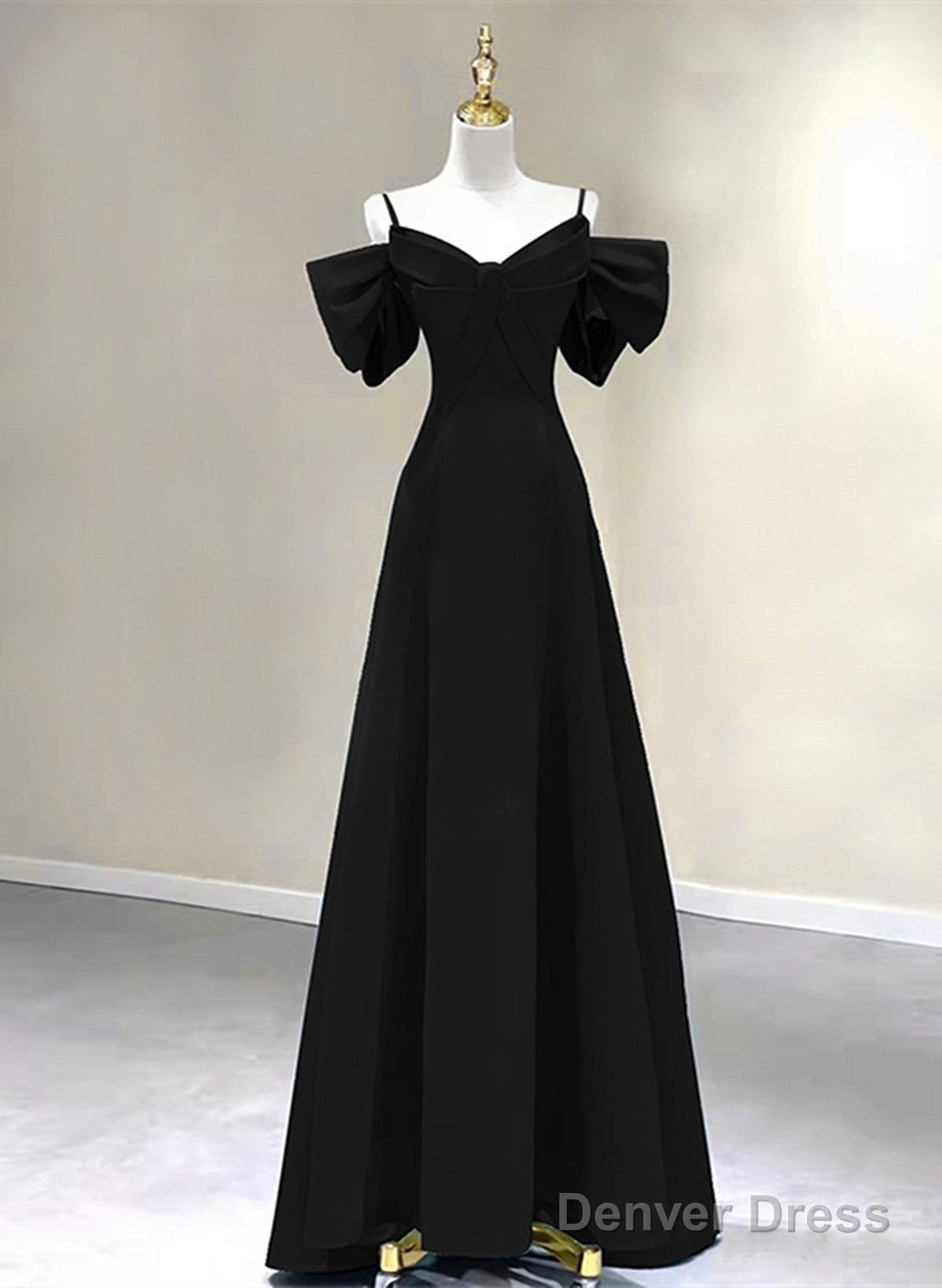 A Line Chiffon Black Off Shoulder Sweetheart Prom Dress, Black Chiffon Prom Dresses Main image