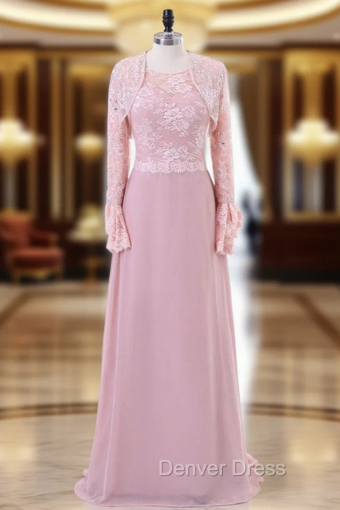 A-line Chiffon Lace Pink Mother Of The Bride Dresses