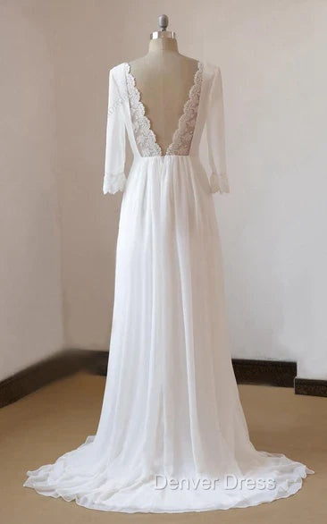 A Line Chiffon Lace White Satin Weddig Dresses Secondary image