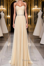 A Line Chiffon Long Prom Dress, Sweetheart Neck Chiffon Prom Dresses