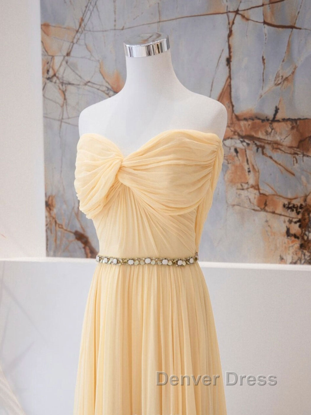 A Line Chiffon Long Prom Dress, Sweetheart Neck Chiffon Prom Dresses