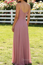 A Line Chiffon Prom Dress Deep V Neck Bridesmaid Dresses Long