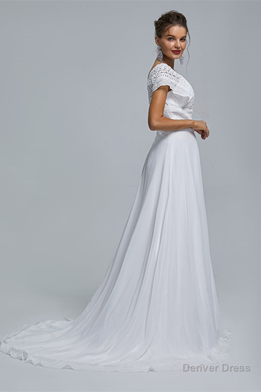 A Line Chiffon V Neck Applique Floor Length Wedding Dresses Main image