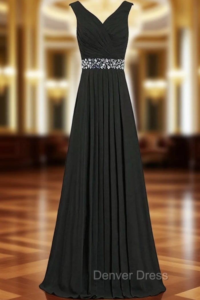 A-Line Chiffon V-neck Floor Length Bridesmaid Dresses With Beading