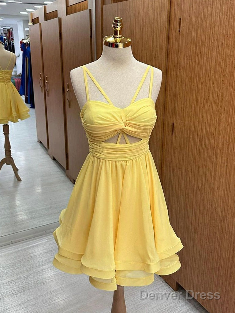 A-Line Chiffon Yellow Short Prom Dress, Yellow Homecoming Dress Secondary image