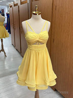 A-Line Chiffon Yellow Short Prom Dress, Yellow Homecoming Dress