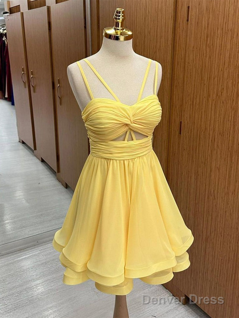 A-Line Chiffon Yellow Short Prom Dress, Yellow Homecoming Dress Main image