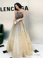 A-Line Color Block Sparkle Engagement Prom Dress Strapless Sleeveless Floor Length Sequined With Sequin