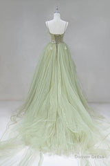 A Line Corset Back Sage Green Tulle Long Dresses