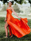 A Line Cowl Neck Satin Prom Dresses With Slit