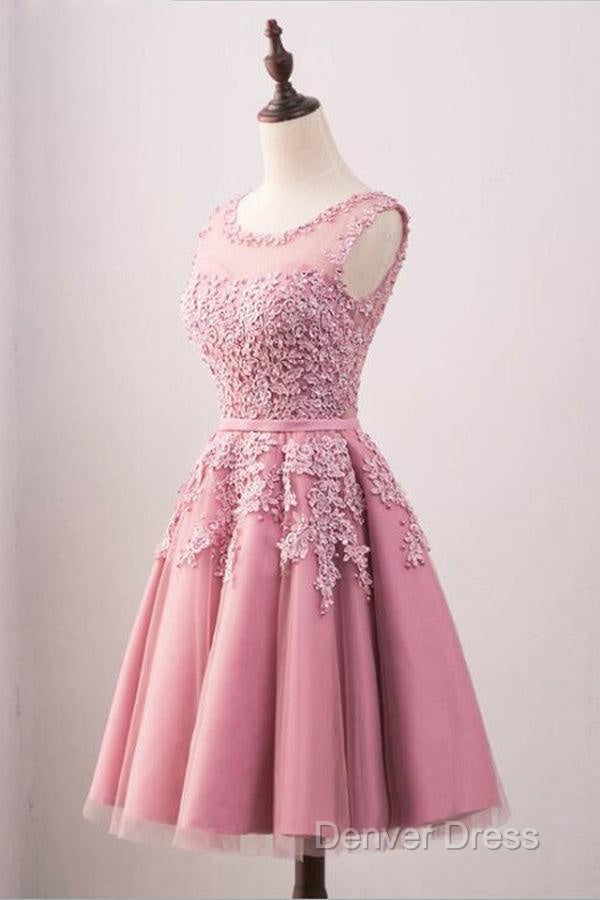 A Line Crew Knee Length Tulle Homecoming Dresses With Appliques