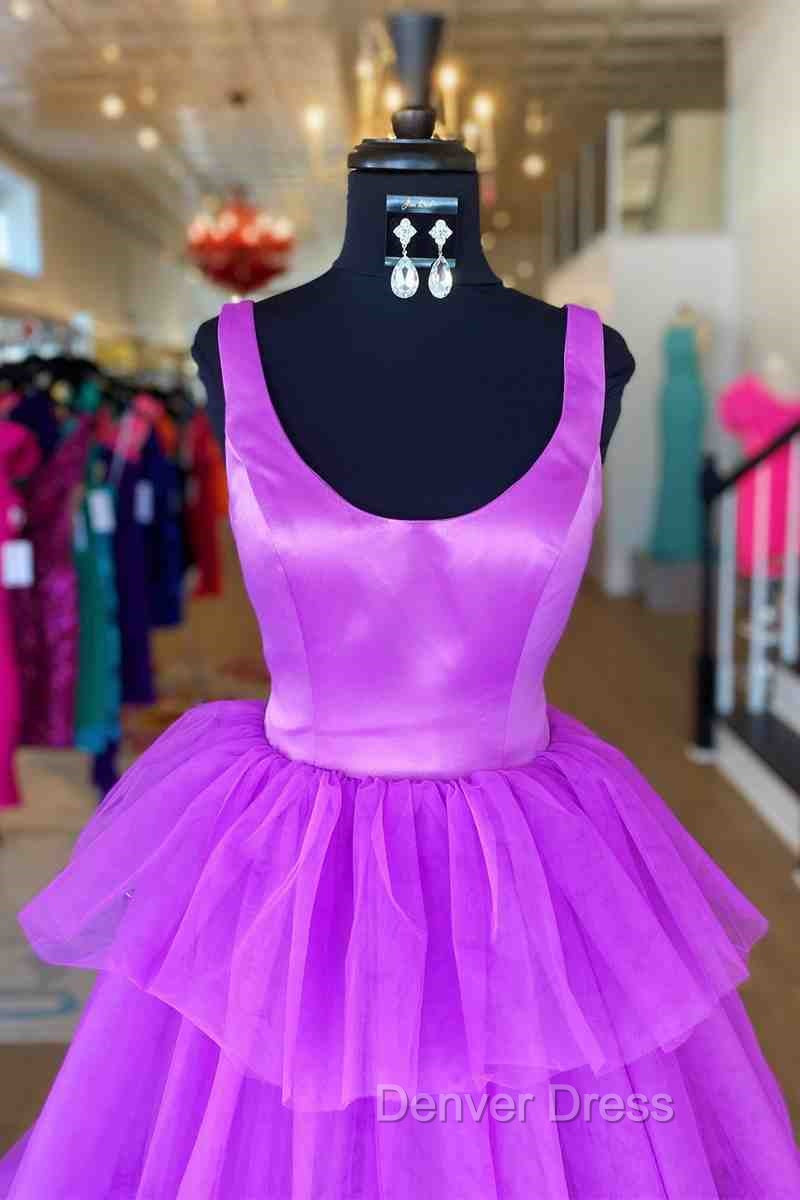 A Line Crew Neck Lilac Tiered Tulle Long Prom Dresses Secondary image