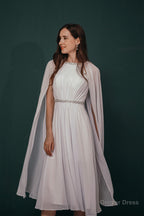 A Line Crew Tea Length Chiffon Beaded Waist Mother of The Bride Dresses