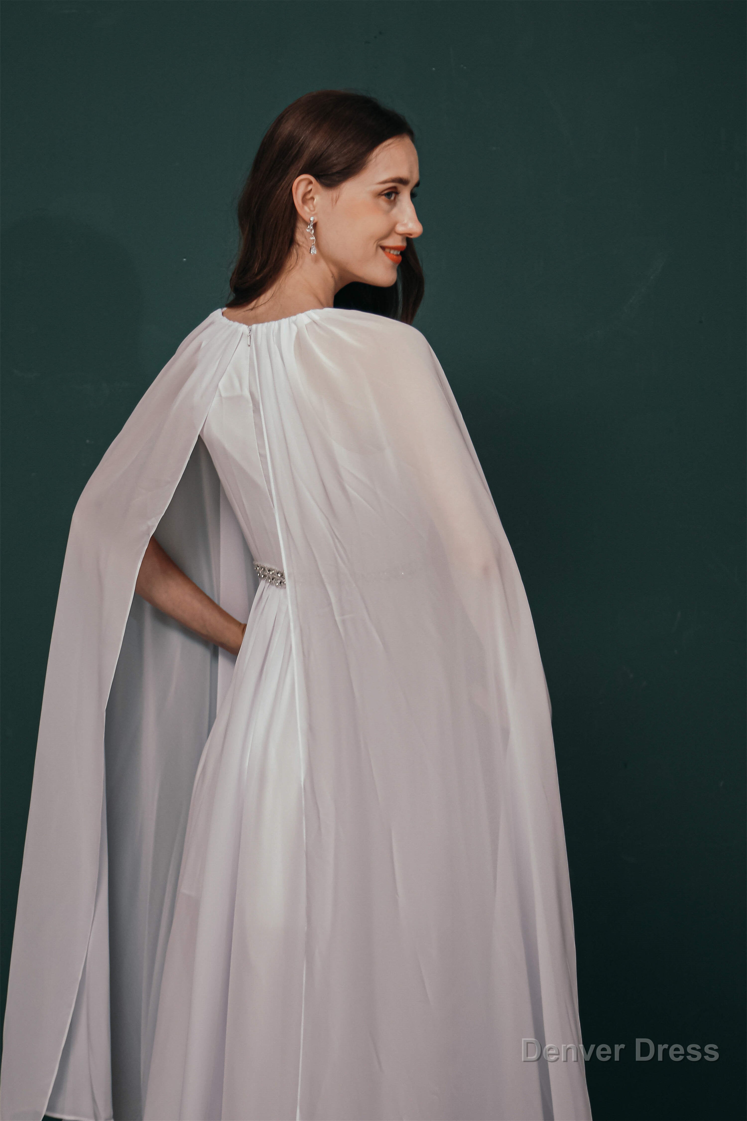 A Line Crew Tea Length Chiffon Beaded Waist Mother of The Bride Dresses
