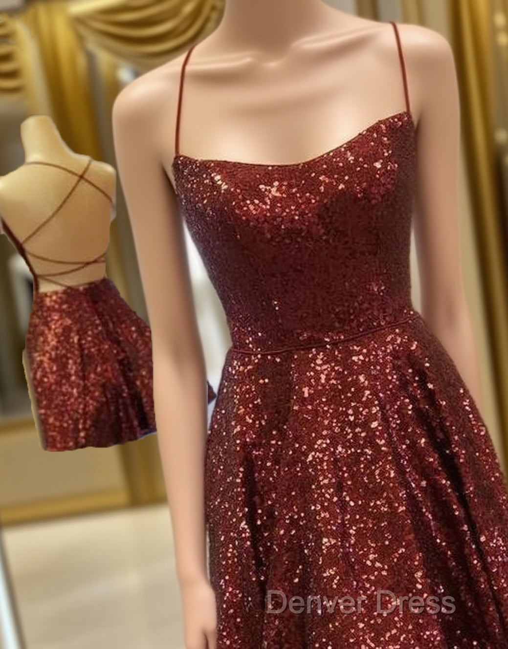 A Line Criss Cross Straps Back Burgundy Sequins Homecoming Dresses Main image