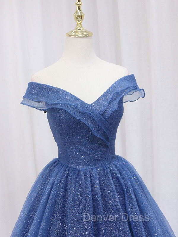 A-Line Dark Blue Tulle Long Prom Dresses, Blue Formal Evening Dresses Secondary image
