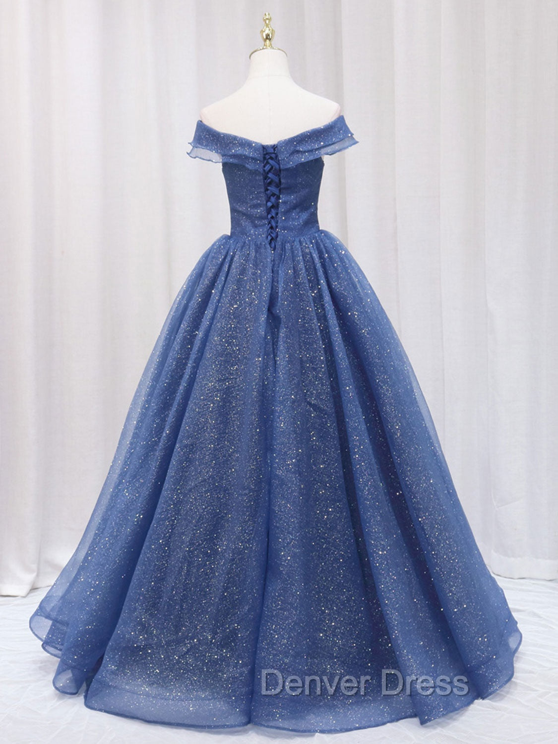 A-Line Dark Blue Tulle Long Prom Dresses, Blue Formal Evening Dresses