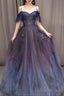 A-line Dark Purple Tulle Long Prom Dress, Purple Formal Party Dresses
