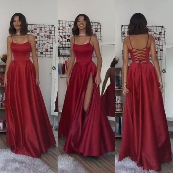 A Line Dark Red Long Prom Dress, New Arrive Prom Dresses