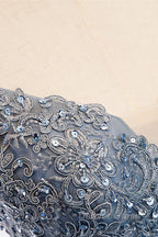 A Line Deep V Neck Beaded Appliques Multi Layers Hi Low Prom Dresses