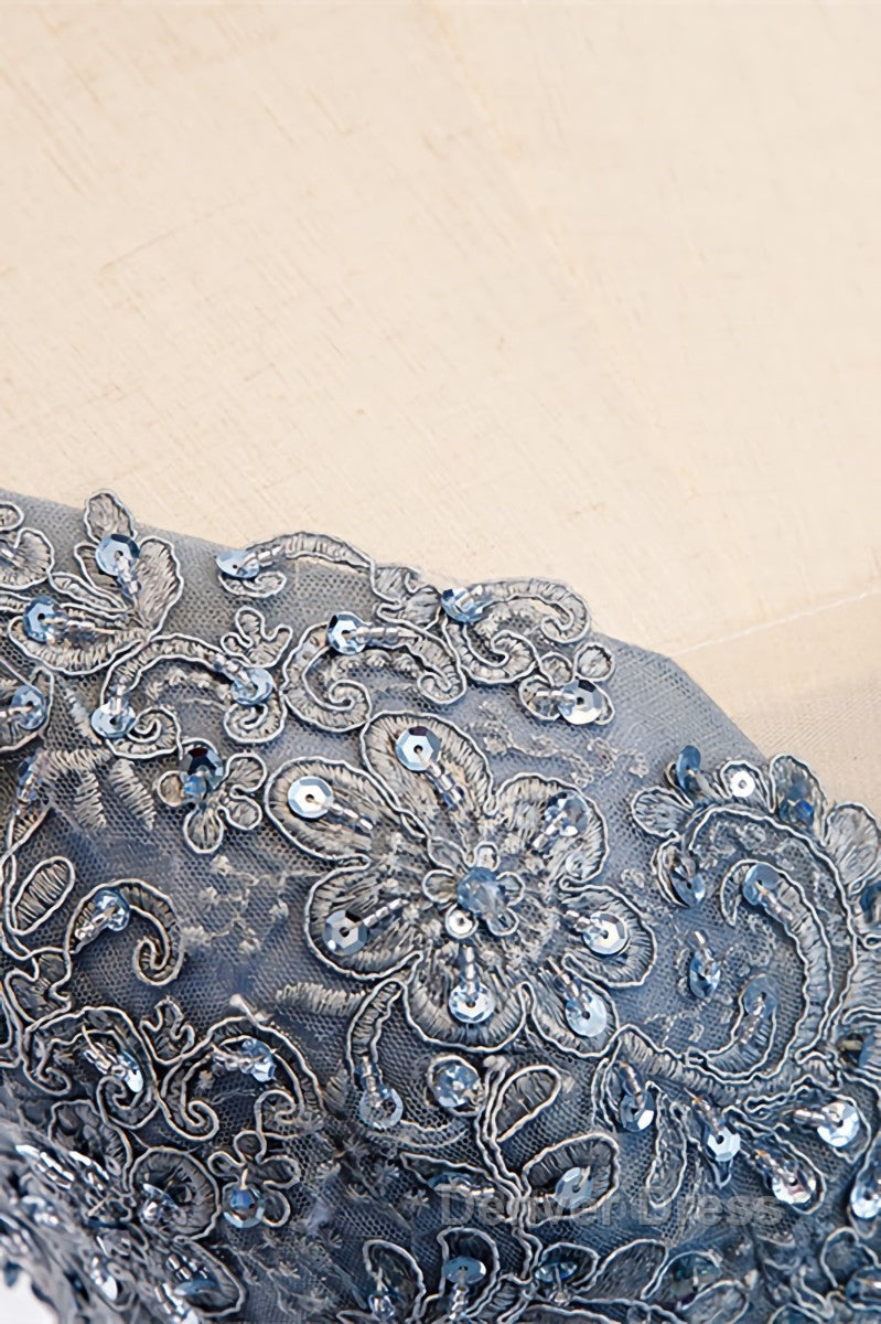 A Line Deep V Neck Beaded Appliques Multi Layers Hi Low Prom Dresses