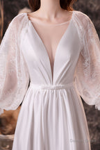 A Line Deep V Neck Long Sleeve Ombre Silk Like Floor Length Prom Dresses