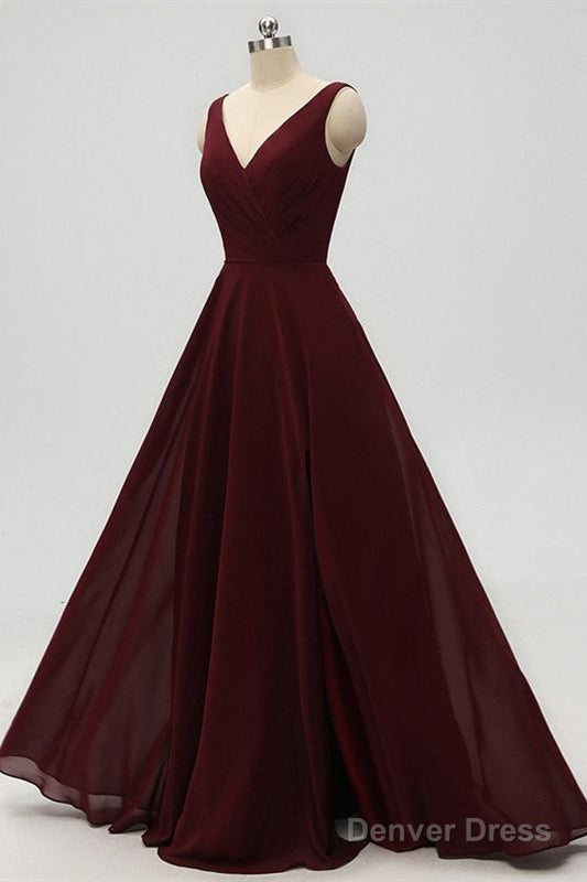 A-Line Double V-Neck Burgundy Bridesmaid Dress Main image