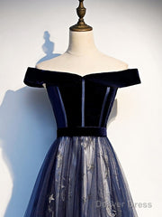 A-Line Elegant Floral Prom Formal Evening Dress Off Shoulder Short Sleeve Sweep / Brush Train Tulle With Pleats Pattern / Print