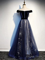 A-Line Elegant Floral Prom Formal Evening Dress Off Shoulder Short Sleeve Sweep / Brush Train Tulle With Pleats Pattern / Print
