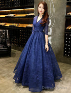 A Line Prom Gowns Beautiful Back Dresses Wedding Guest Floor Length Half Sleeve V Neck Lace With Beading