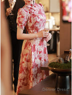 A Line Prom Gowns Chinese Style Dresses Engagement Floor Length Half Sleeve Stand Collar Satin With Pearls Strappy