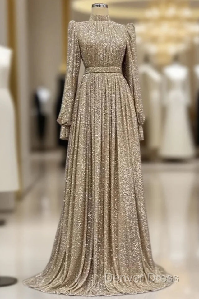 A Line Prom Gowns Elegant Dress Red Green Dresses Black Tie Floor Length Long Sleeve Jewel Neck Fall Wedding Guest Sequined With Ruched Main image