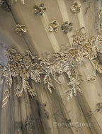 A-Line Evening Gown Elegant Dresses Wedding Floor Length Short Sleeve Tulle With Pleats