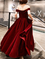 A-Line Evening Gown Elegant Dress Wedding Guest Ankle Length Short Sleeve Off Shoulder Velvet With Sleek