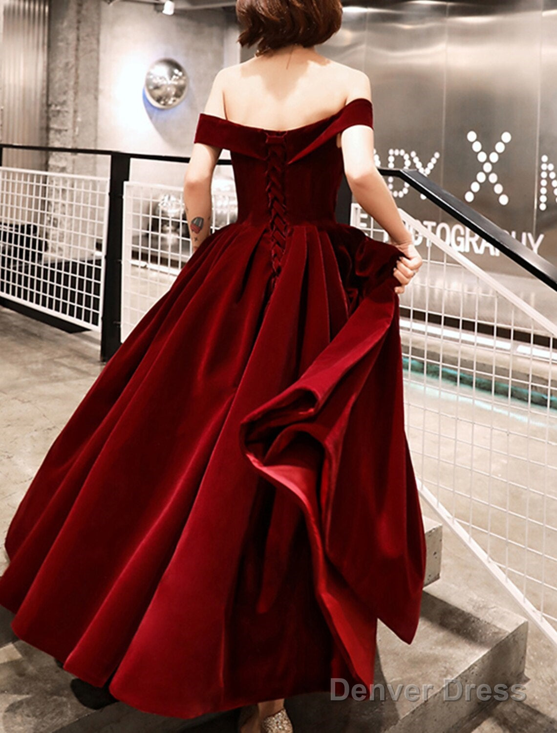 A Line Prom Gowns Elegant Dresses Wedding Guest Ankle Length Short Sleeve Off Shoulder Velvet With Sleek