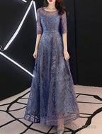 A Line Prom Gowns Elegant Dresses Wedding Guest Prom Floor Length Half Sleeve Jewel Neck Tulle With Embroidery Pattern Print